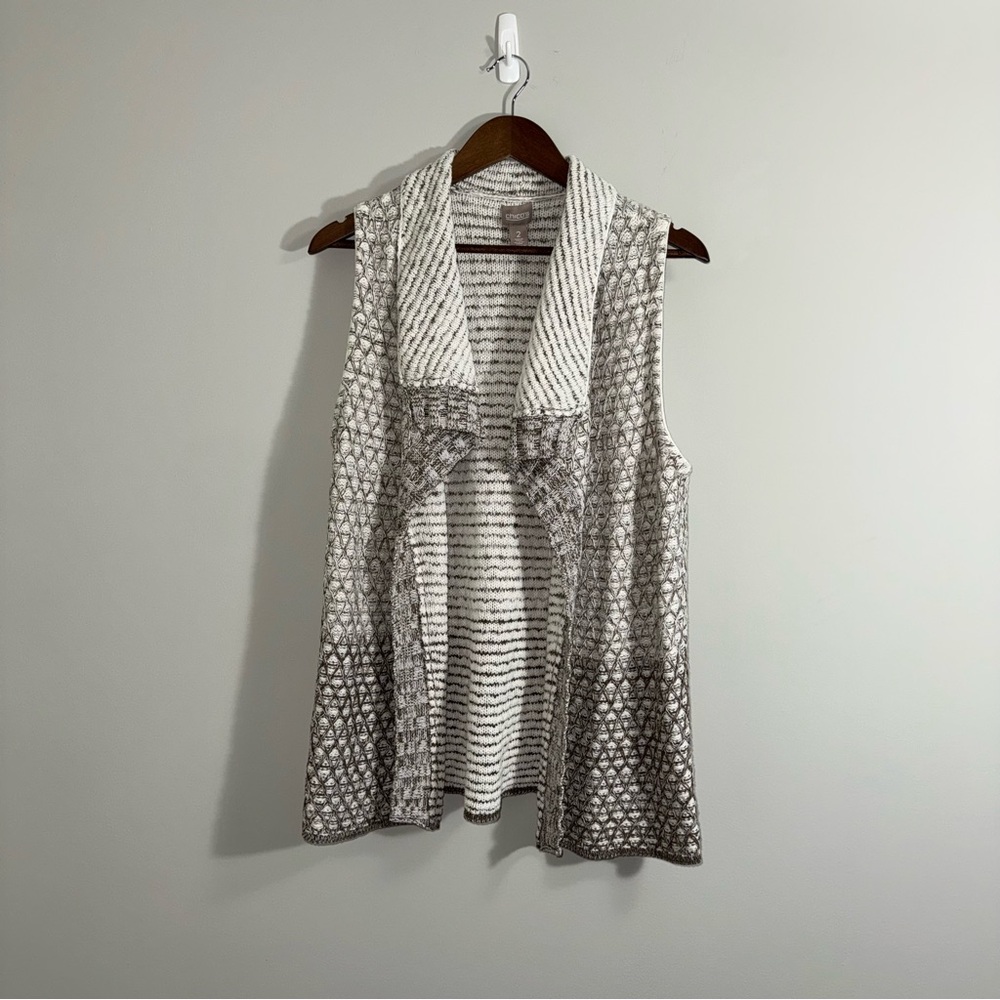 Chicos Beige and Taupe Sleeveless Knit Cardigan Size Large - 2